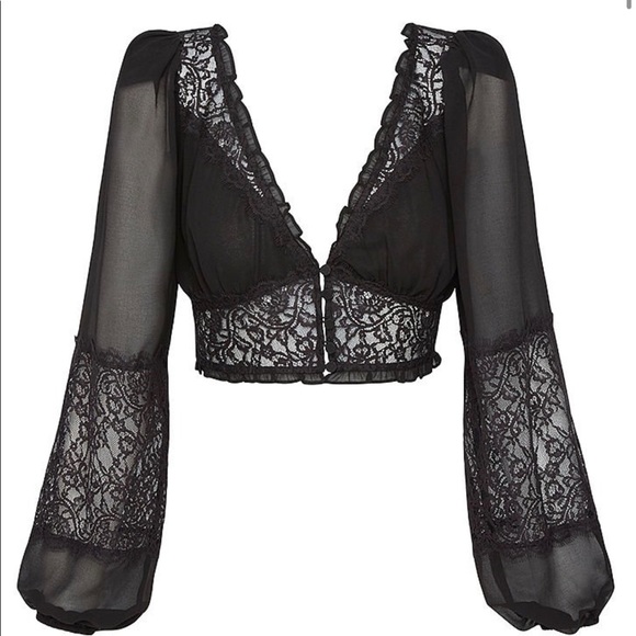 FOR LOVE & LEMONS | Black Flower Lace Crop Top Blouse - Picture 2 of 4